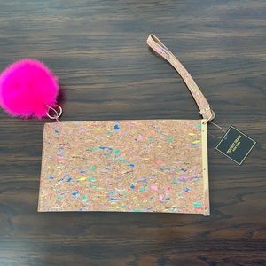 Cork purse with pink pompon